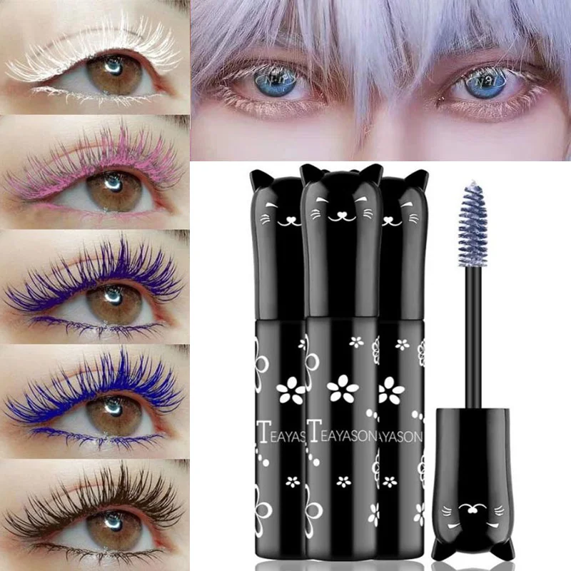 Mascara à friser naturel avec grande tête de brosse, imperméable, mince et longue durée, maquillage des yeux, blanc, violet, saphir, bleu, argent, café