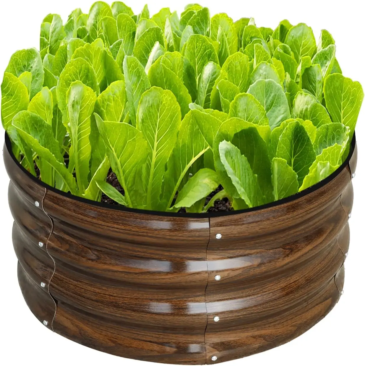 

2x2x1ft круглый оцинкованный комплект садовой кровати для улицы, металлический ящик для цветов для посадки растений, овощей, коричневый