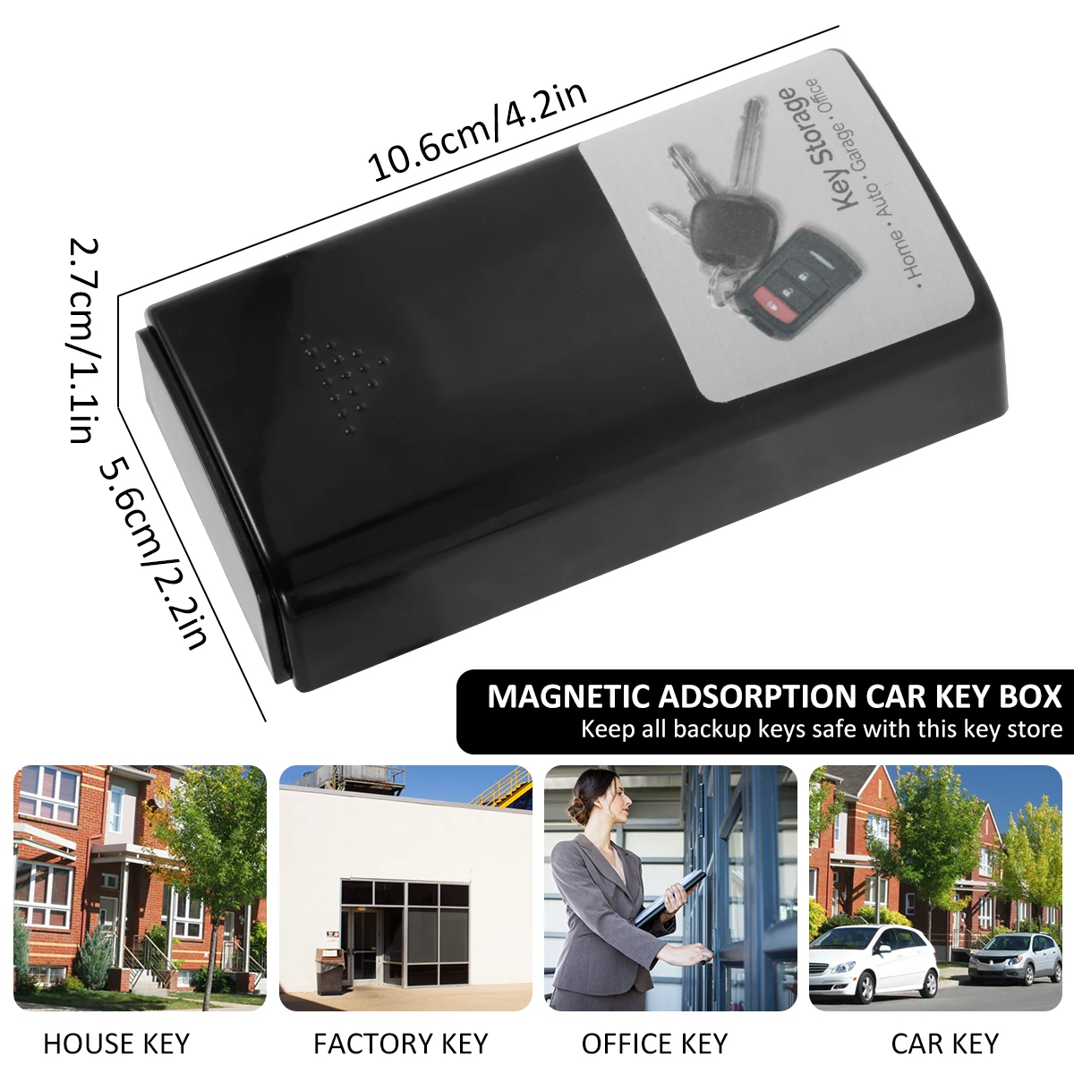 Magnetic Key Box Durable Black Plastic Key Cases with Strong Magnets Hide Key Holder Safe Emergency Key Box Anti-Rust Key Holder