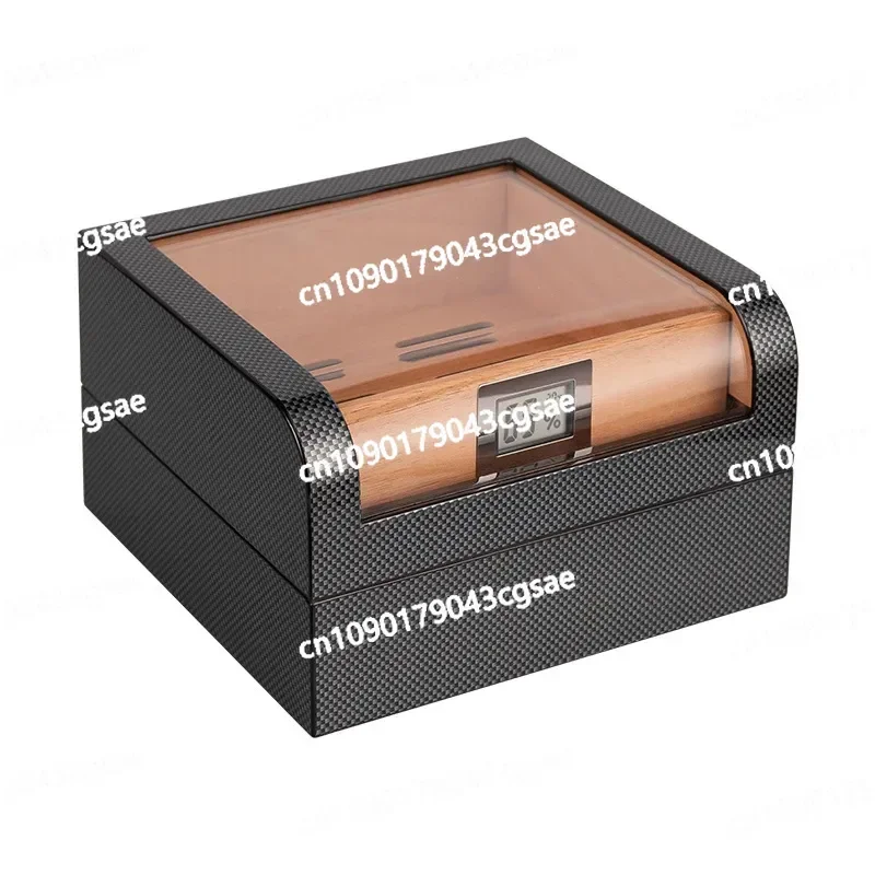 Cigar Moisturizer Portable Transparent Window Cedar Wood Double Layer Large Capacity Carbon Fiber Cigar Box