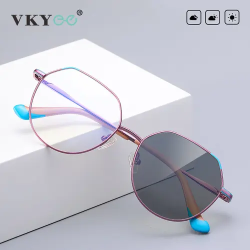 VKYEE, gafas de lectura fotocromáticas antiluz azul geométricas para mujer, gafas ópticas graduadas para miopía e hipermetropía PFD3013