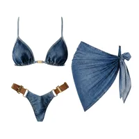 Denim Print Bikini 2026 Women Sexy Swimsuit Push Up Swimwear Bandeau Biquini Female Micro Bikinis Deep V Bathing Suit Beachwear 2