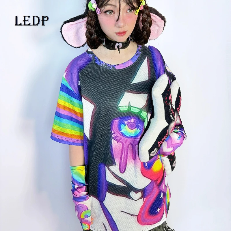 

Japanese Retro Original Design Cartoon Print Short-sleeved Ladies's T-shirt 2025 Autumn New Y2k Hottie Loose Top T-shirts Women