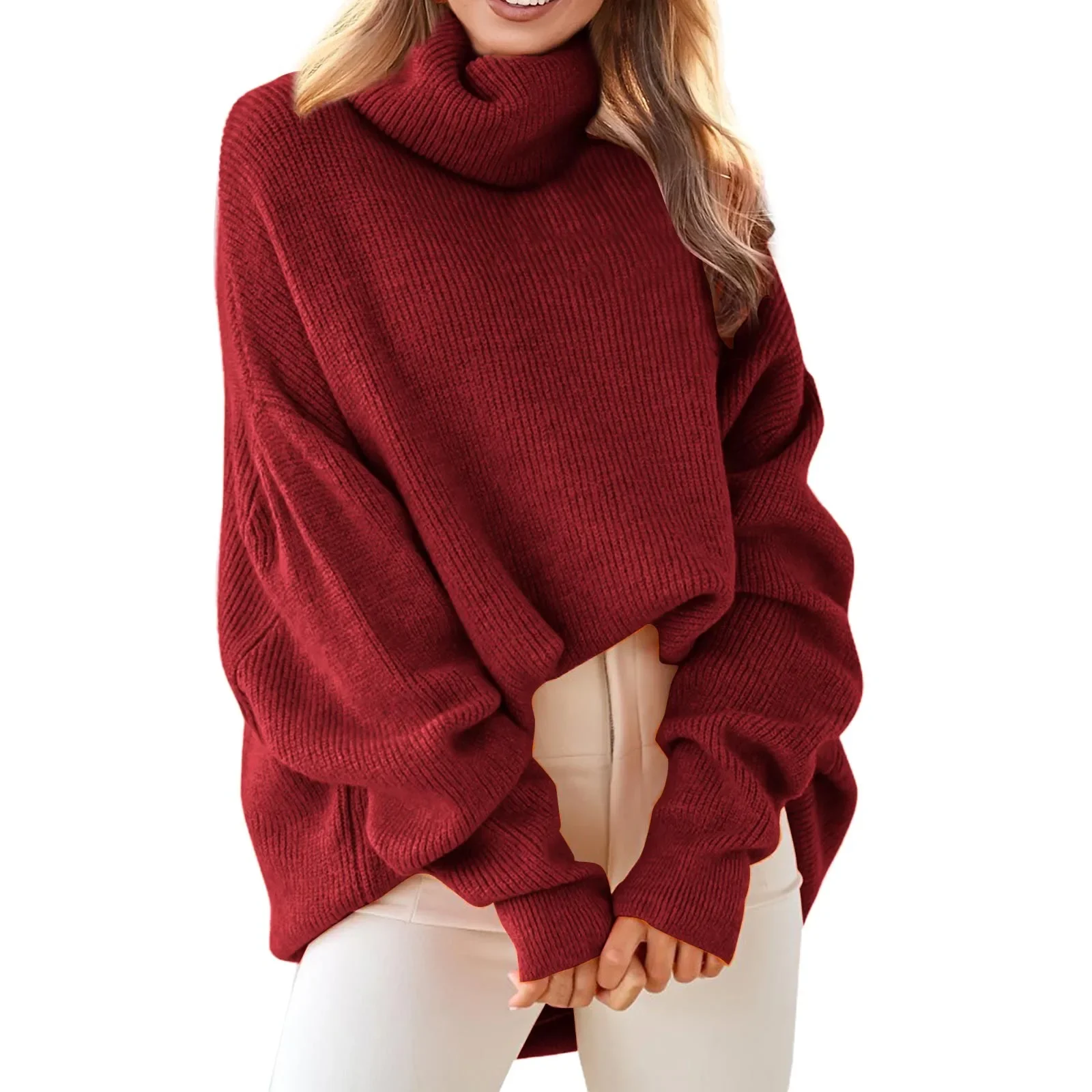 Wine Turtleneck Women\'s Pullover Sweater Loose Languid Style 2023 New Autumn Winter Cashmere Thick Long Sleeve Knit Outfit