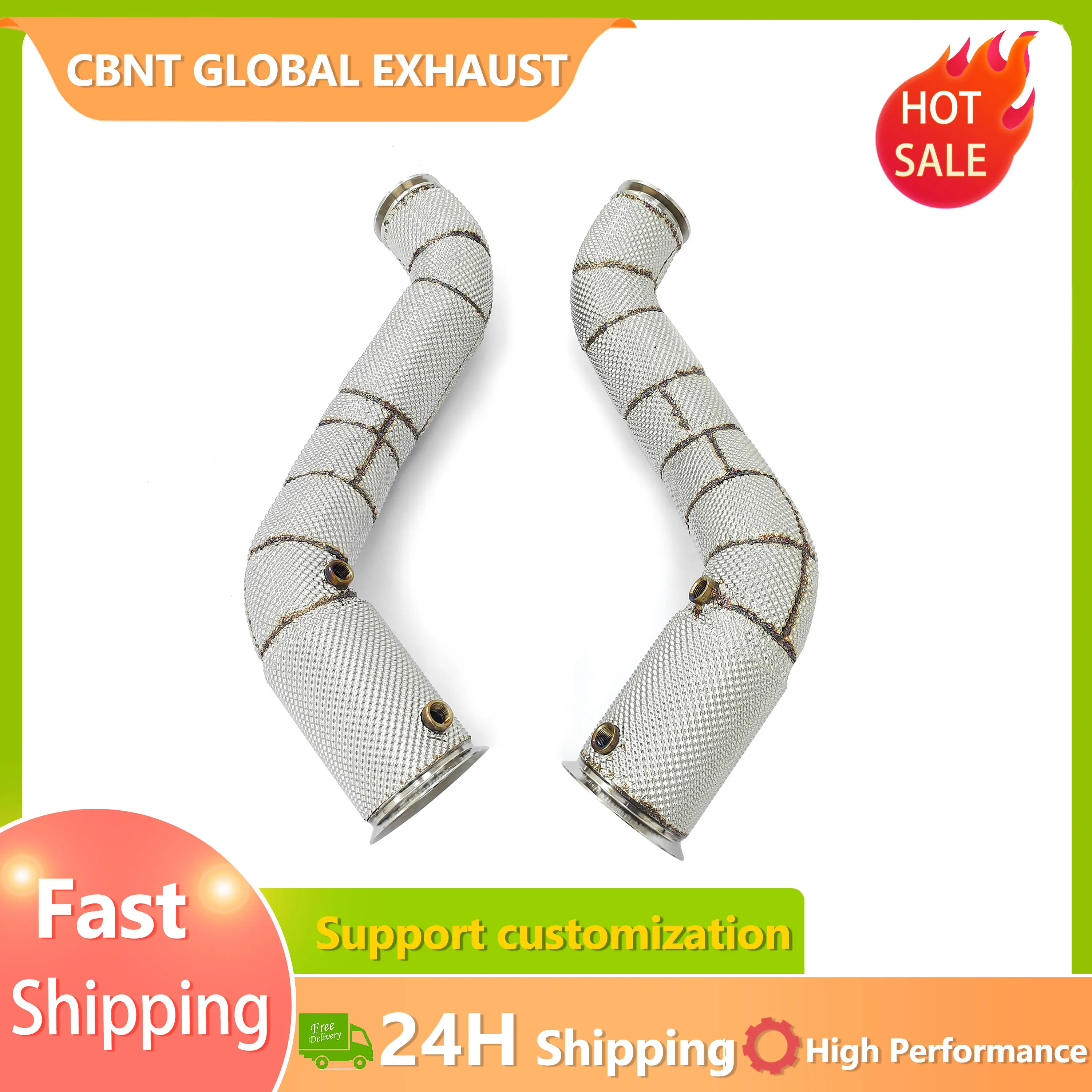 CBNT Free Flow Exhaust Pipe Downpipe for McLaren GT 4.0T Tuning Exhaust Header with Heat Shield SS304 Exhaust Systems