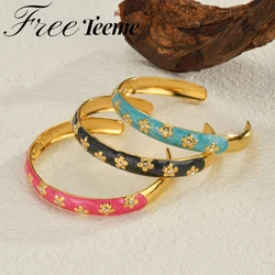 Freeteeme Fashion Vintage Gold Plated Zircon Bracelet For Women Colorful Dropping Oil Adjustable Charm Cuff Bangles Jewelry