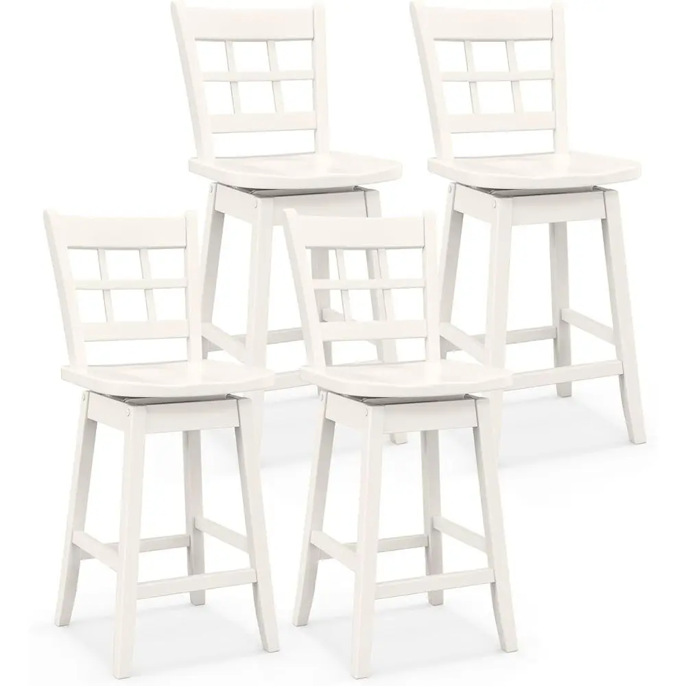 

Set of 4, 24.5 Counter Height Swivel Bar Stools with Hollow Backrests and Contoured Seats, Wooden Chairs for Kitchen Island, Pub