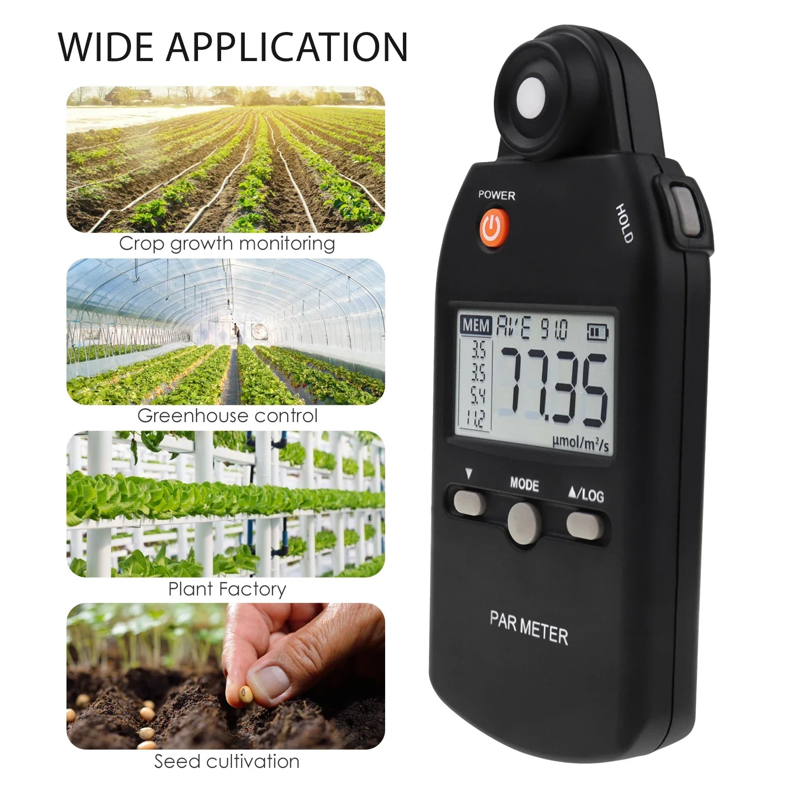 Handheld Light PAR Meter Quantum Full-Spectrum PPFD Photosynthetic Activity Measurement Analyzer Indoor Outdoor Plant Growing