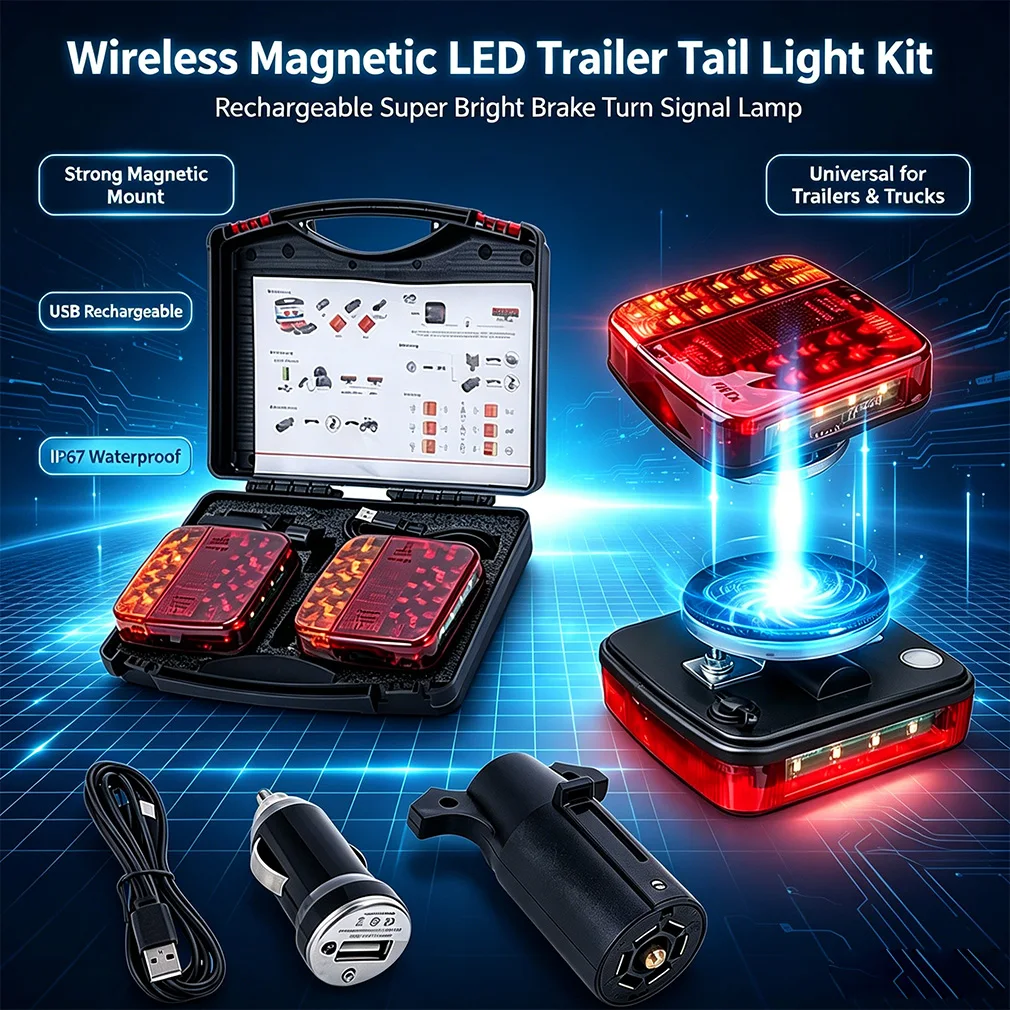 Bright LED Rechargeable Towing Tail Light Kit Signal Warning Brake Taillight Lamp Wireless Trailer Lights For Caravan RV Camper