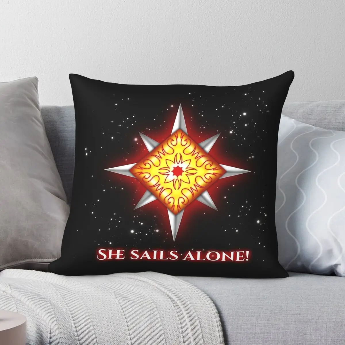 Calypso Sails Alone Square Pillowcase Polyester Linen Velvet Creative Zip Decorative Sofa Cushion Cover