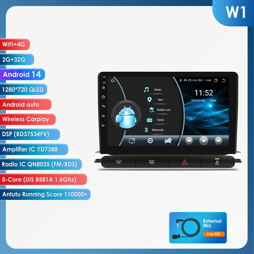 Hizpo 2 Din Autoradio voor C3 Aircross 2017-2023 C4 Audio Multimedia Speler CarPlay Android Auto GPS BT WIFI FM RDS Autoradio AI