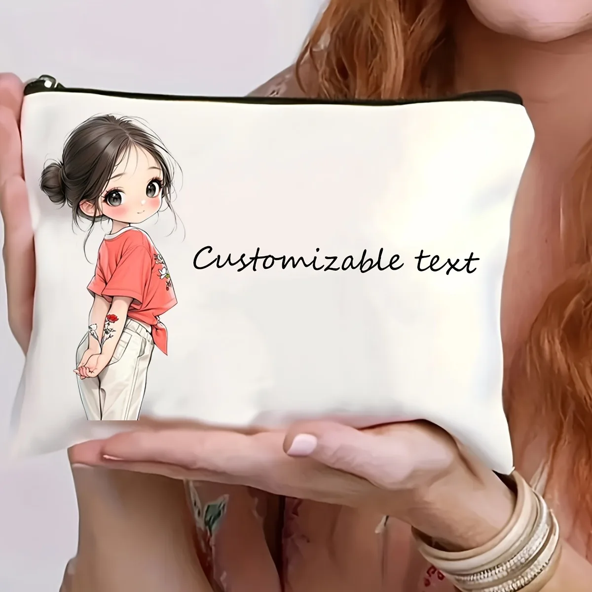 Chic Custom Name Unique Vintage Cute Floral Makeup Bags for Girls Cosmetic Pouch Toiletry Bag Pencil Case Travel Storage Handbag
