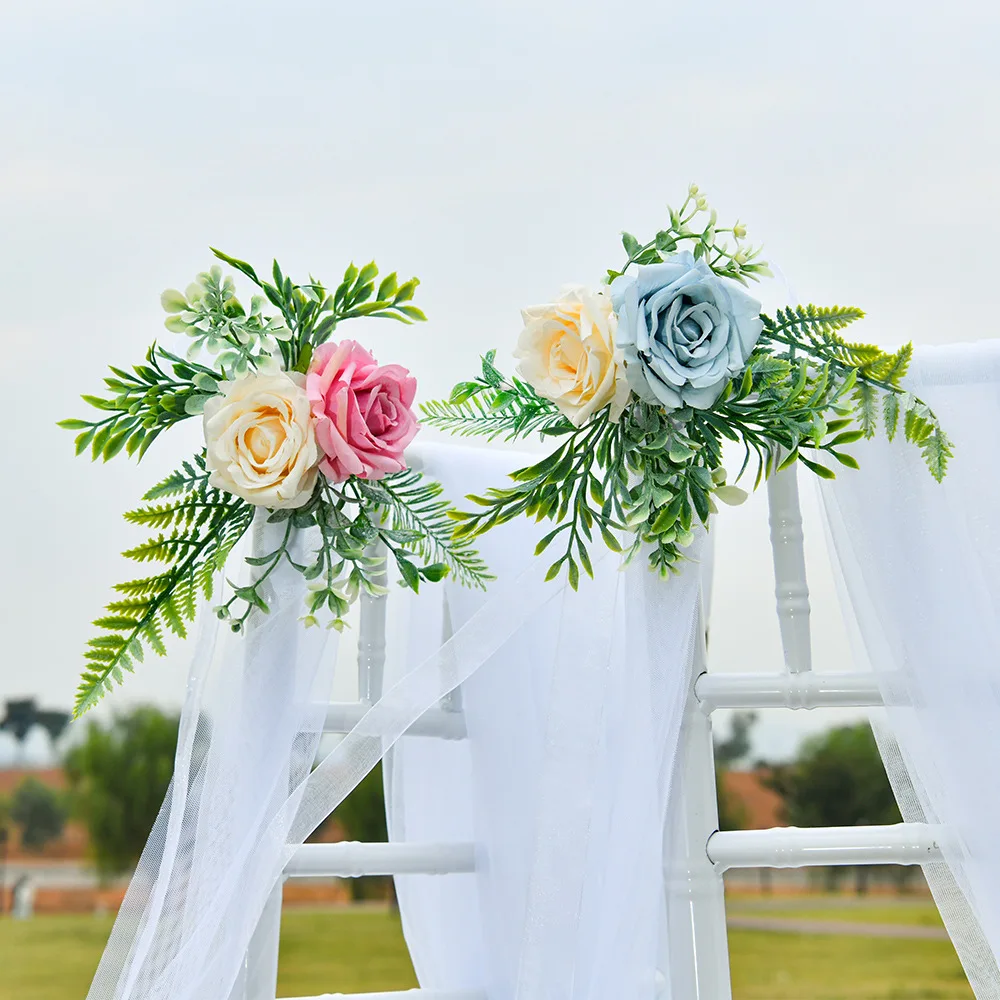 Flower Wall Wedding Wedding Decorative Flowers, Simulation Silk Flowers Hotel Church Celebration Chair Decoration with Bouquet