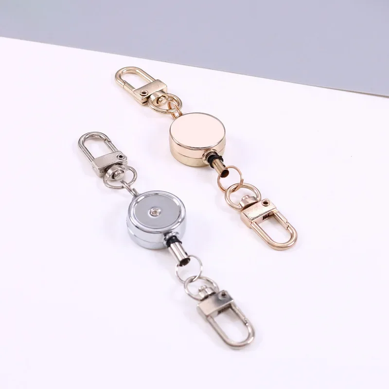 Retractable Key Holder Anti-theft Metal Easy-to-pull Buckle Rope Elastic Keychain Sporty Retractable Key Ring Nurse Accessories