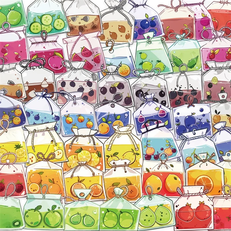 

50PCS Cartoon Fruit Drink PET Sticker Aesthetic Colored Decoration Scrapbooking DIY Stationery Supplies for Kids