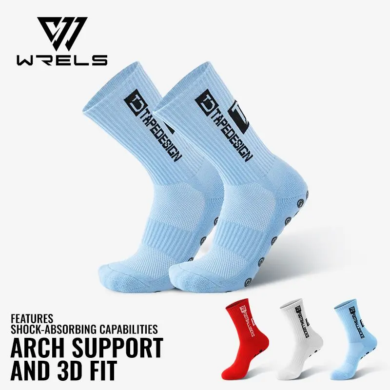 WRELS 1/2/3 Paar Fußballsocken, rutschfeste Laufsocken, feuchtigkeitsableitend, geruchsneutralisierend, mit Frottee-Sohle, Herren, Outdoor-Sport-Trainingssocken