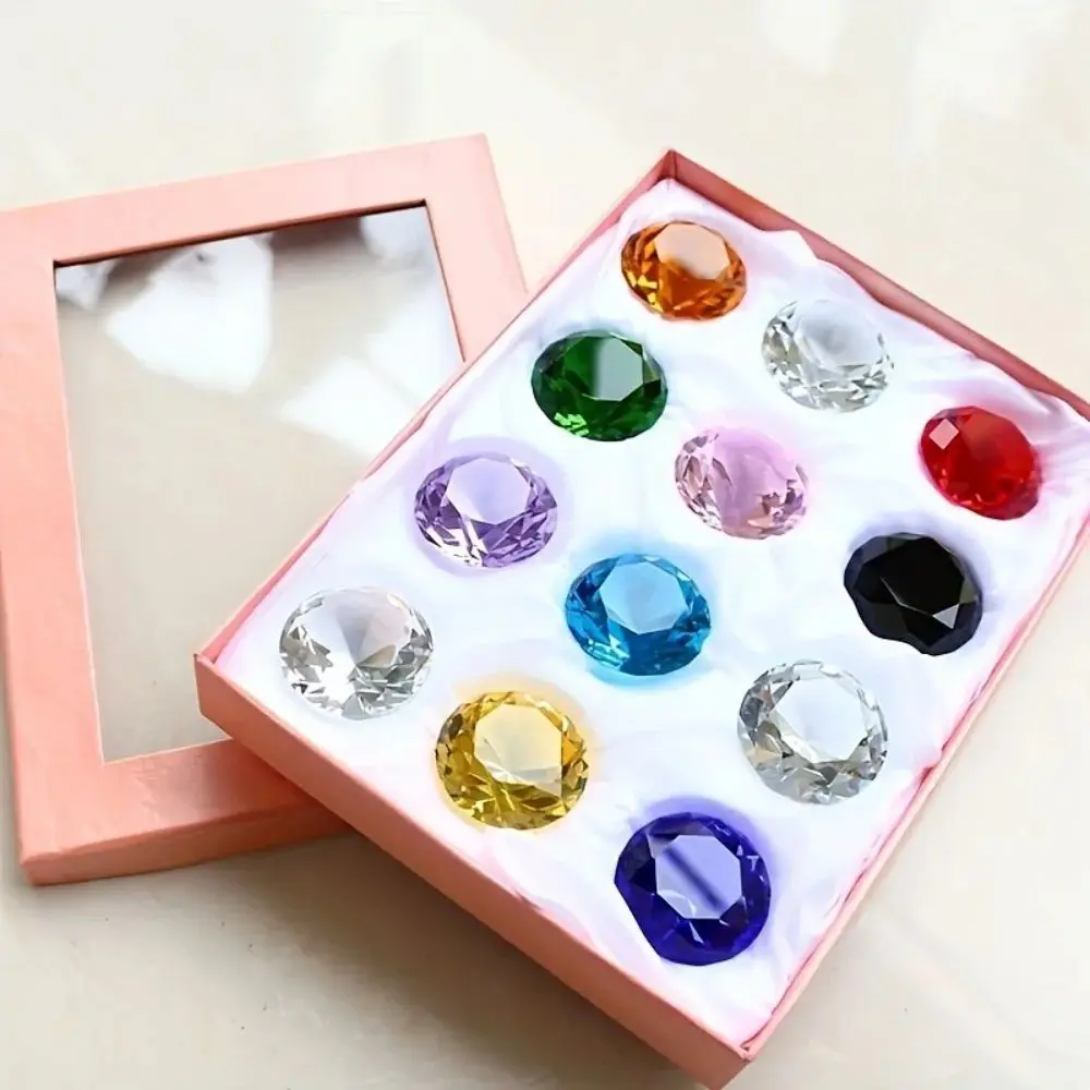 

12 color 30mm/40mm Colorful Crystal Glass Diamond Gift Box round cut Crystal Gem Gift Box Room Decor Birthday Gift For Child Toy