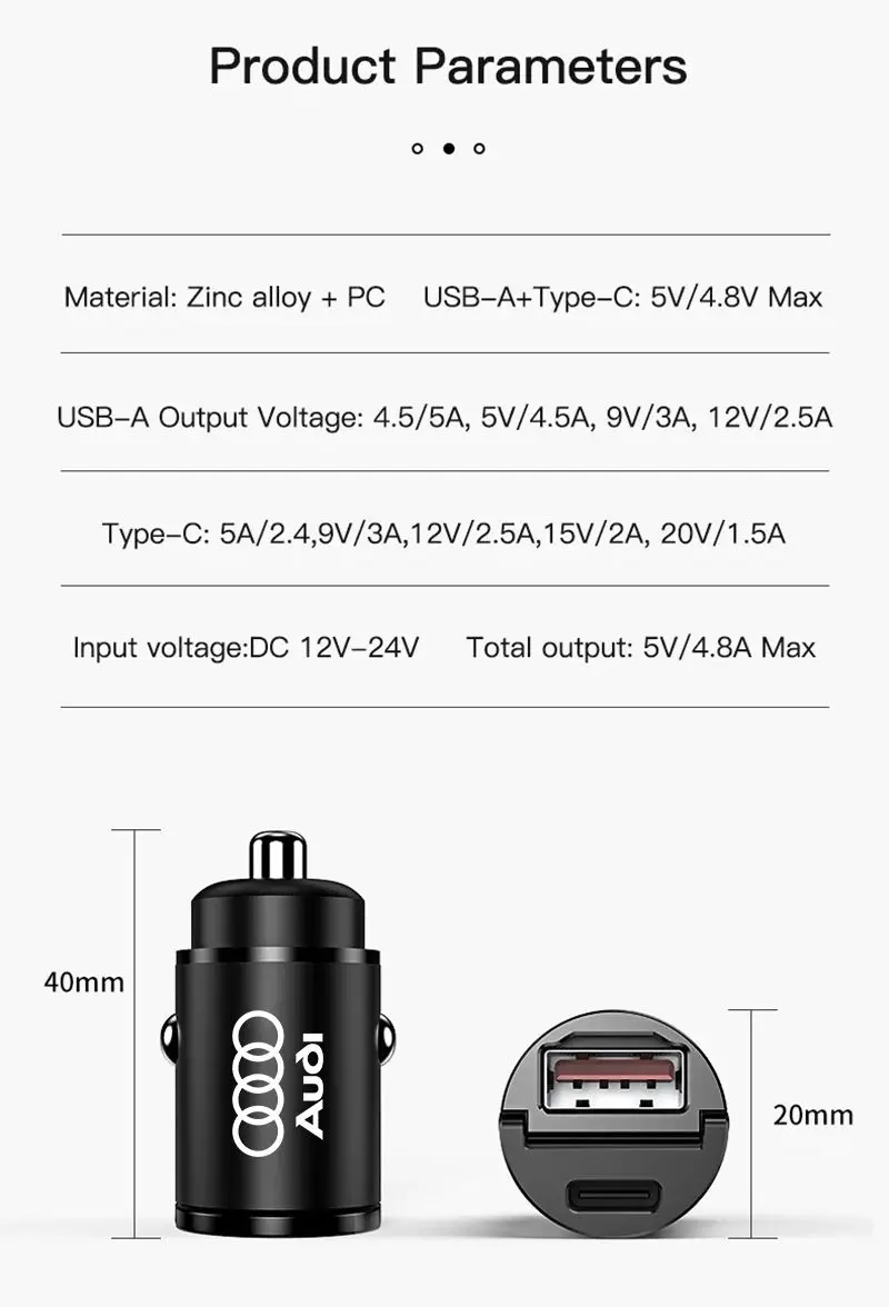 USB نوع-C ميناء سيارة مهايئ شاحن سريع اكسسوارات السيارات لأودي S-line A3 A4 A6 A5 Q5 A1 Q7 Q3 Q2 Q8 A7 A8 TT S1 SQ5 RSQ3 #6