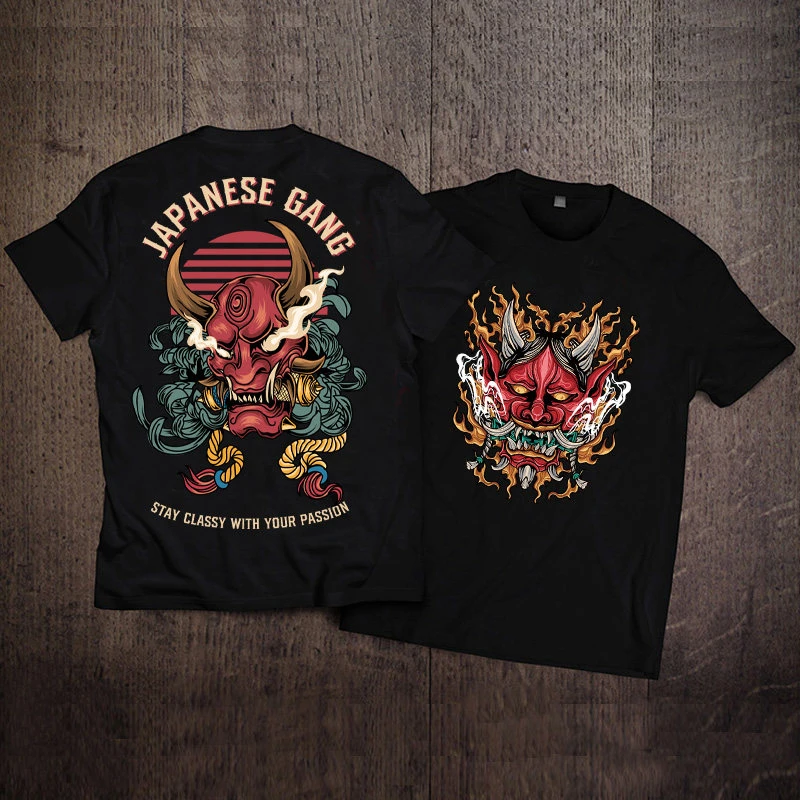 2026 Japan-style Prajna Tide Brand and Wind Harajuku Printed 100 Ghosts Night Cotton Round Neck T-shirt Short Sleeve Heavy