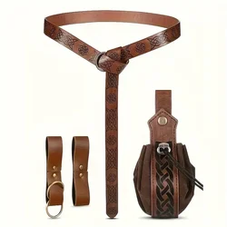 2pcs Medieval Viking Belt Faux Leather Belt Pouch Renaissance Cosplay Set Leather Belt Medieval Bag Accessories