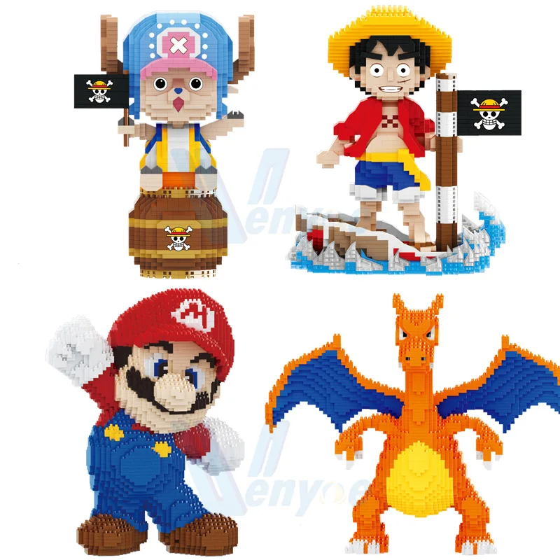 Super Mario Micro Building Blocks Pokemon Charizard Luffy Chopper DIY Assembly One Piece Mini Bricks Toys for Kid Christmas Gift