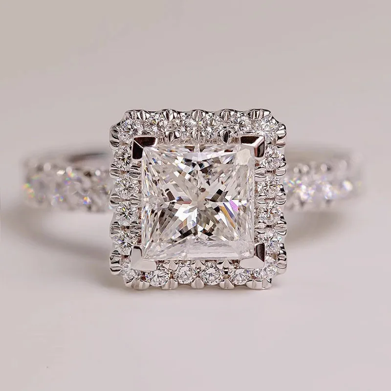 IGI Lab Growing Diamond Ring Princess shape D Color 1 2 3Ct Solid 18K White Gold Ring Diamond wedding Factory Engagement Ring