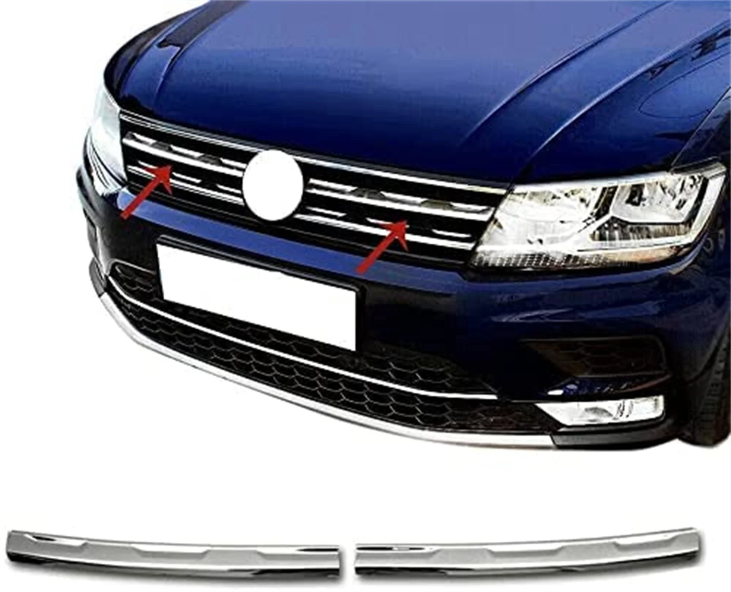 

for VW Volkswagen Tiguan 2 / Tiguan 2 Allspace 2017-2019 Chrom,e Exterior Center Grille Strip Decor Trim Car Accessories 2pcs