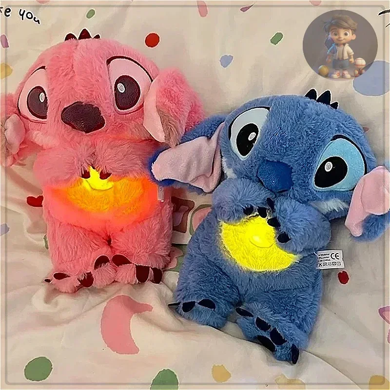 Stitch qui respire peluche bébé respiration ours en peluche apaisant Kawaii musique compagnon de couchage son et lumière en peluche jouet enfant cadeau