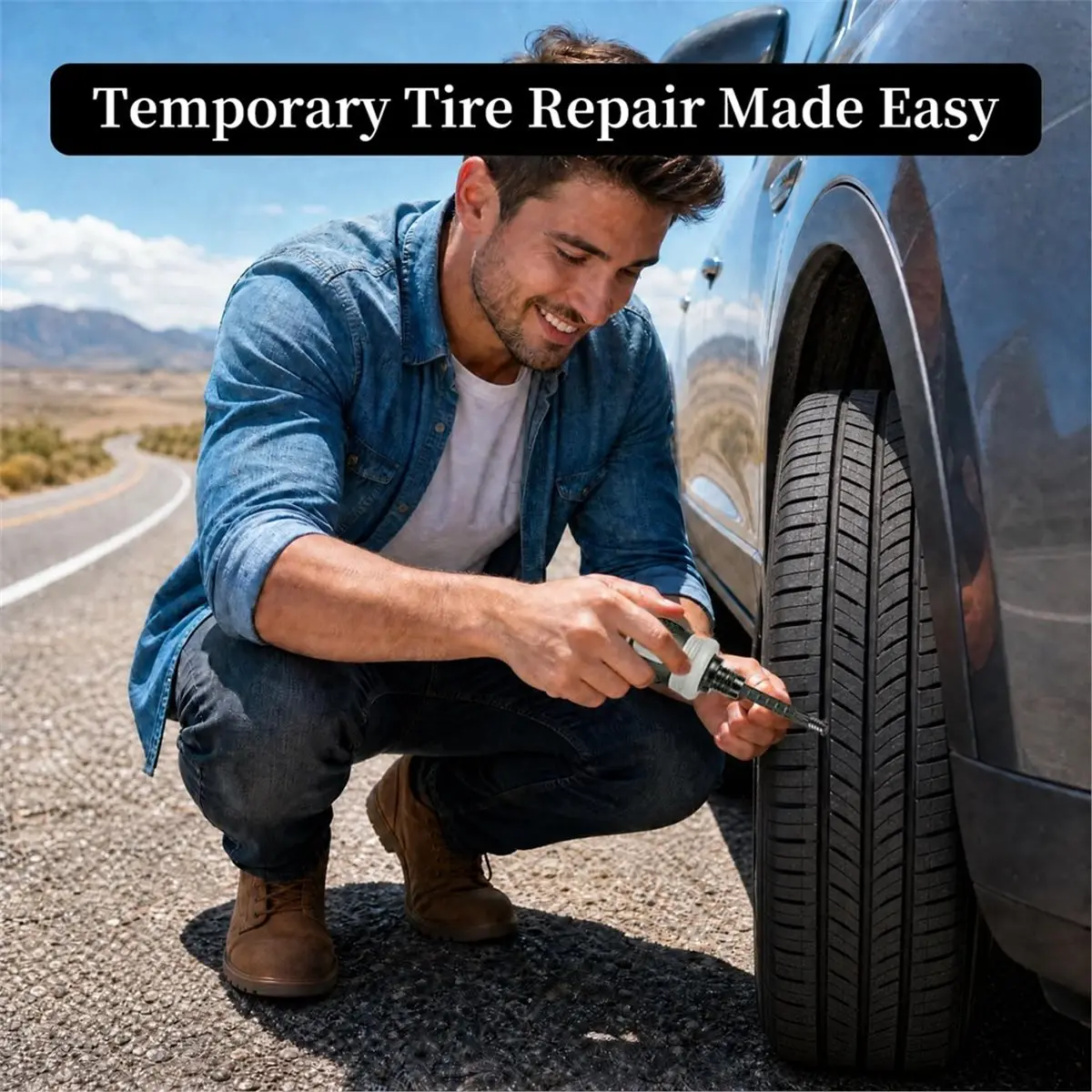 Tire Plug Kit, Screw in Tire Repair Rubber Nails Kit, Quick Self-Service Emergency Repair Patch Tool for Car Motorcycle