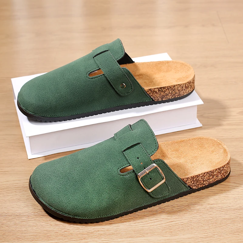 Designer Couple Men Women Retro Cork Clogs 2026 Slippers Mules with Arch Support Classic Beach Shoes 36-47 Fleece Fabric Sandals