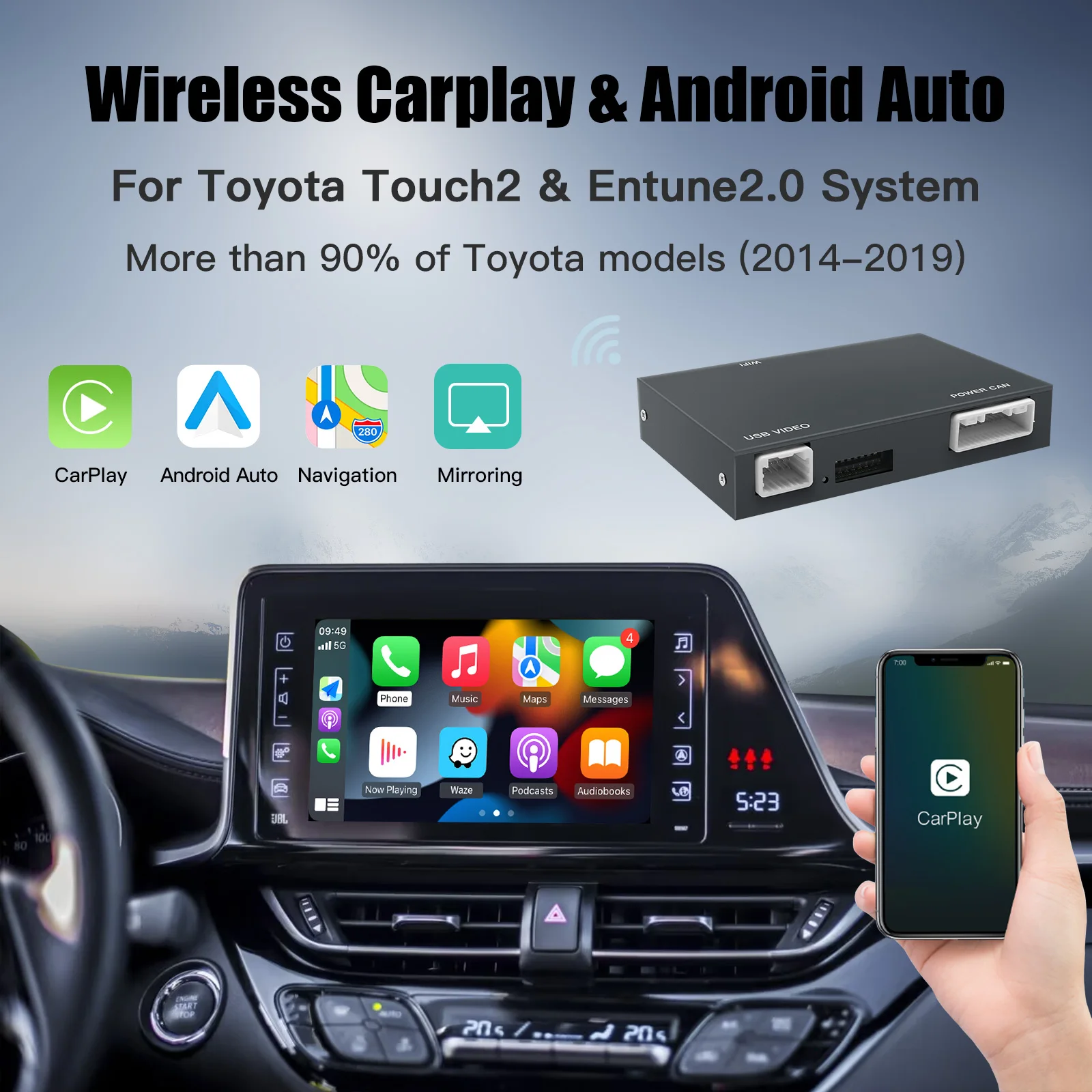 

For TOYOTA Wireless Carplay Android Auto For TOYOTA touch2 Corolla Camry yaris CHR Auris RAV4 Prius Highlander 14-19 Car Decoder