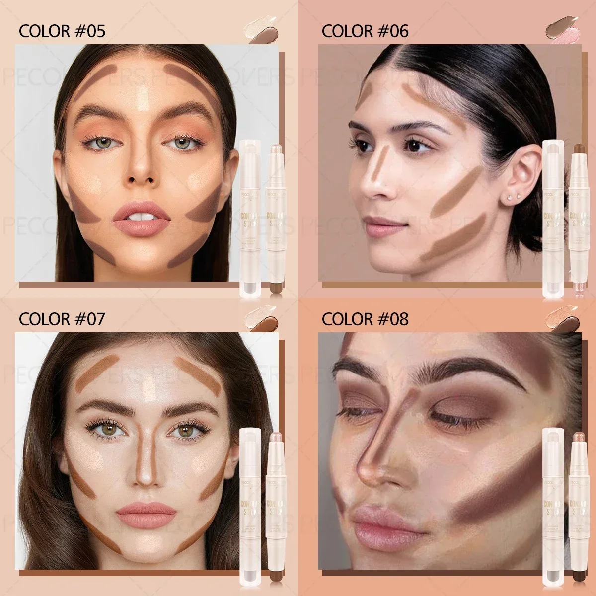 قطعة واحدة من عصا تحديد الكونتور، الاستخدام المزدوج لمحيط الأنف والمكياج ثلاثي الأبعاد، مضادة للتلطخ، مريحة ومتينة