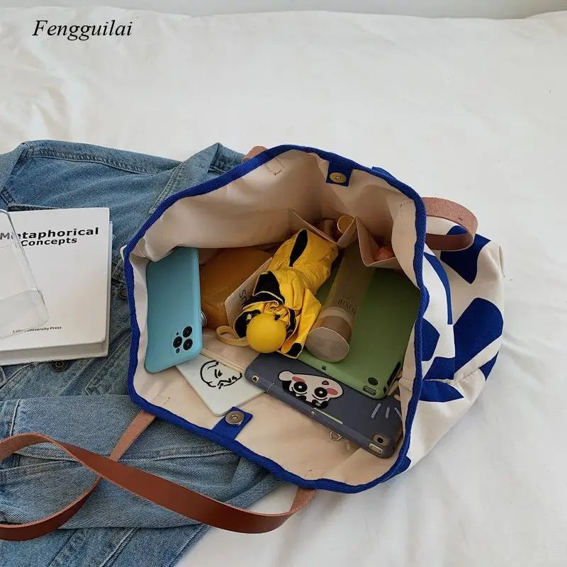 2022 New Canvas Bag Plaid Large-Capacity Simple Student Lightweight Portable Shopping Women's Bag Shoulder Bag Leisure Bag