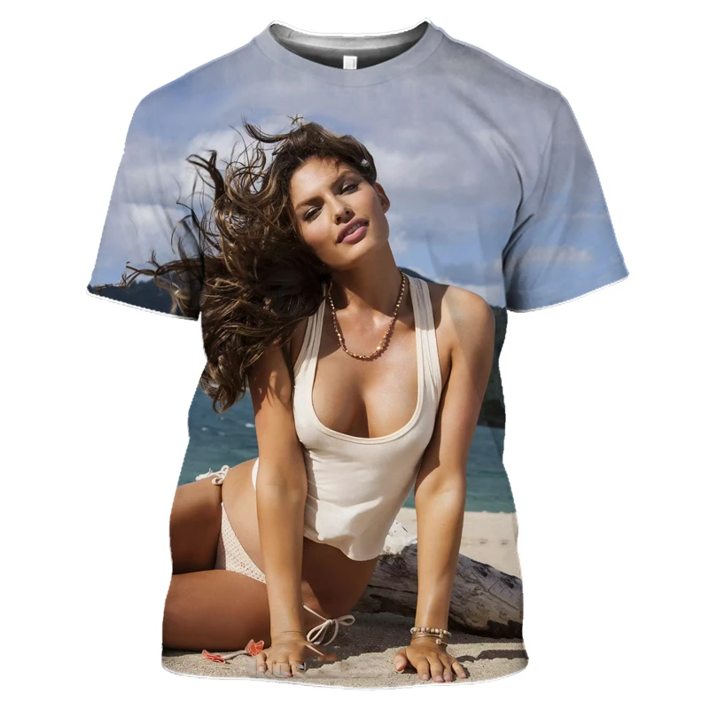 Top 3D Print Sexy Model Beach Bikini Men T-shirts Swimsuit Beauty Girl T Shirt Women Tees Summer Seaside Goddess Big Plus Size