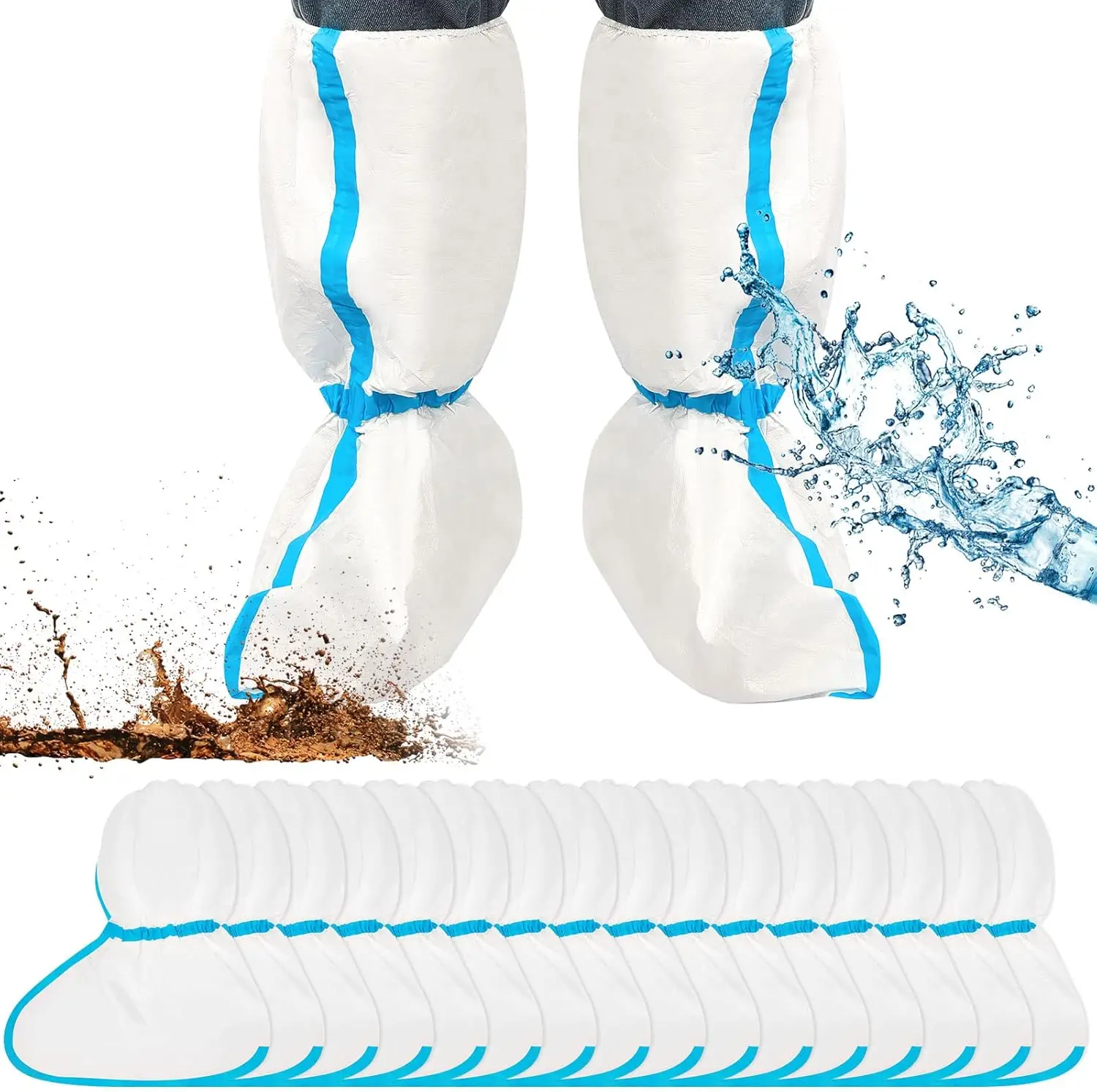 

Disposable Plastic Boot Covers, 8 Pairs, 19.7" Tall, Waterproof & Non-slip