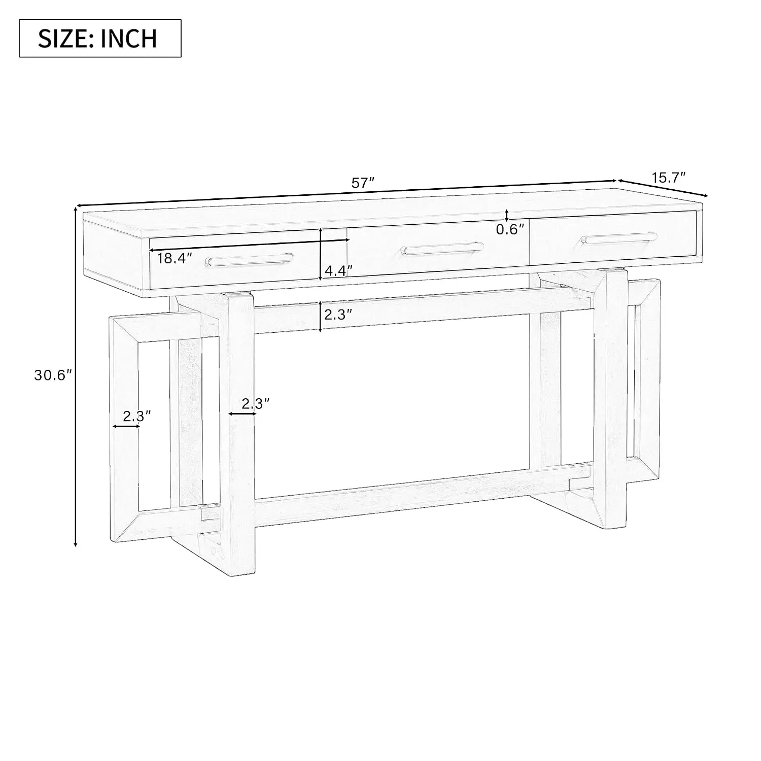 Console Table with 3 Drawers & Cross Sled Base for Entryway Living Room Foyer, 15.7