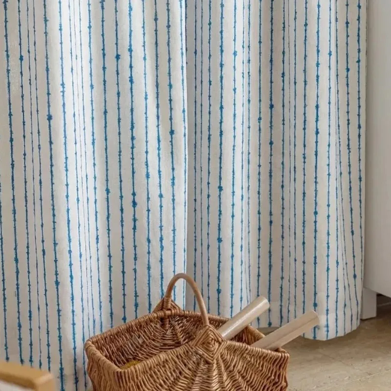 Blue Stripe Mediterranean Jacquard Cotton Linen Window Screen Bedroom Living Room Floor To Ceiling Study Customized Finished