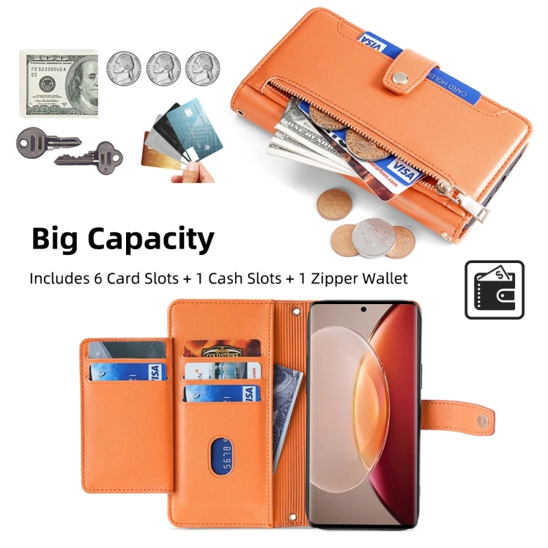 Zipper Wallet Case Multi Cards Flip Cover For Xiaomi Civi CC9 Poco M5 M4 M3 X3 X5 X4 F3 Redmi K60 K50 K40 Hand Strap Phone Case