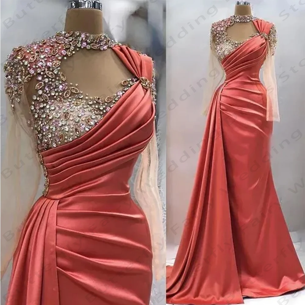 

Sexy Gorgeous Satin Evening Dresses Beautiful Exquisite Sparkling Beading Fashion Round Neck Simple Mopping Party Prom Gowns