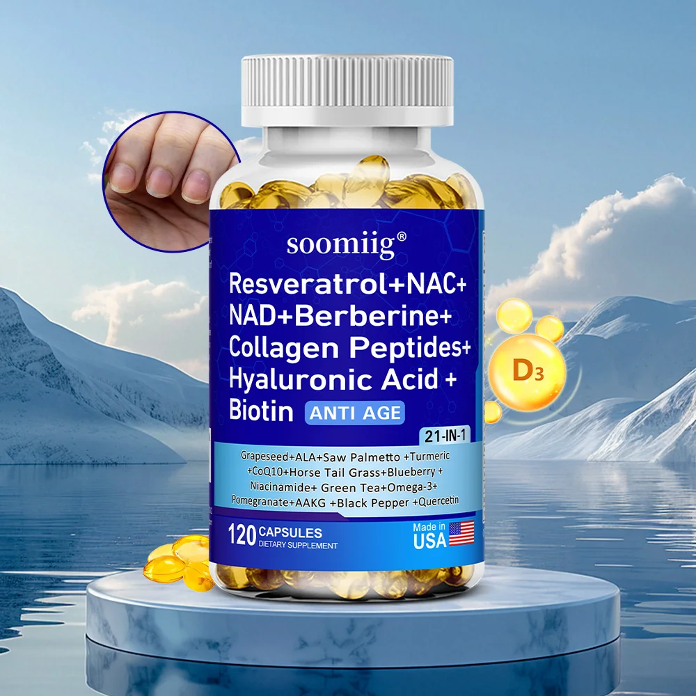 NAD +,Containing Resveratrol,Collagen Peptides,Turmeric and More 21-in-1-Enhances Cell Vitality,Promotes Cell Repair,Anti-aging