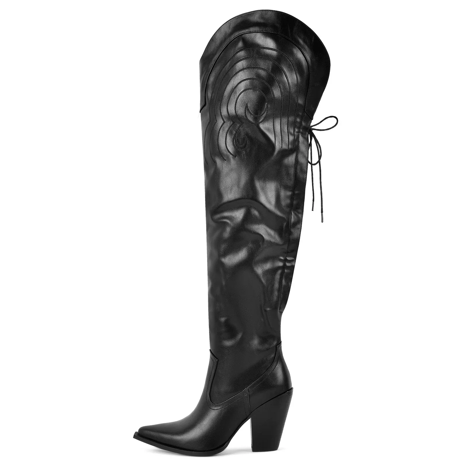 

2026 New Fashion Pointed Toe Zip Thigh High Boots Women Autumn Winter Chunky Heels Motorcycle Over The Knee Shoe Botas Muj 44