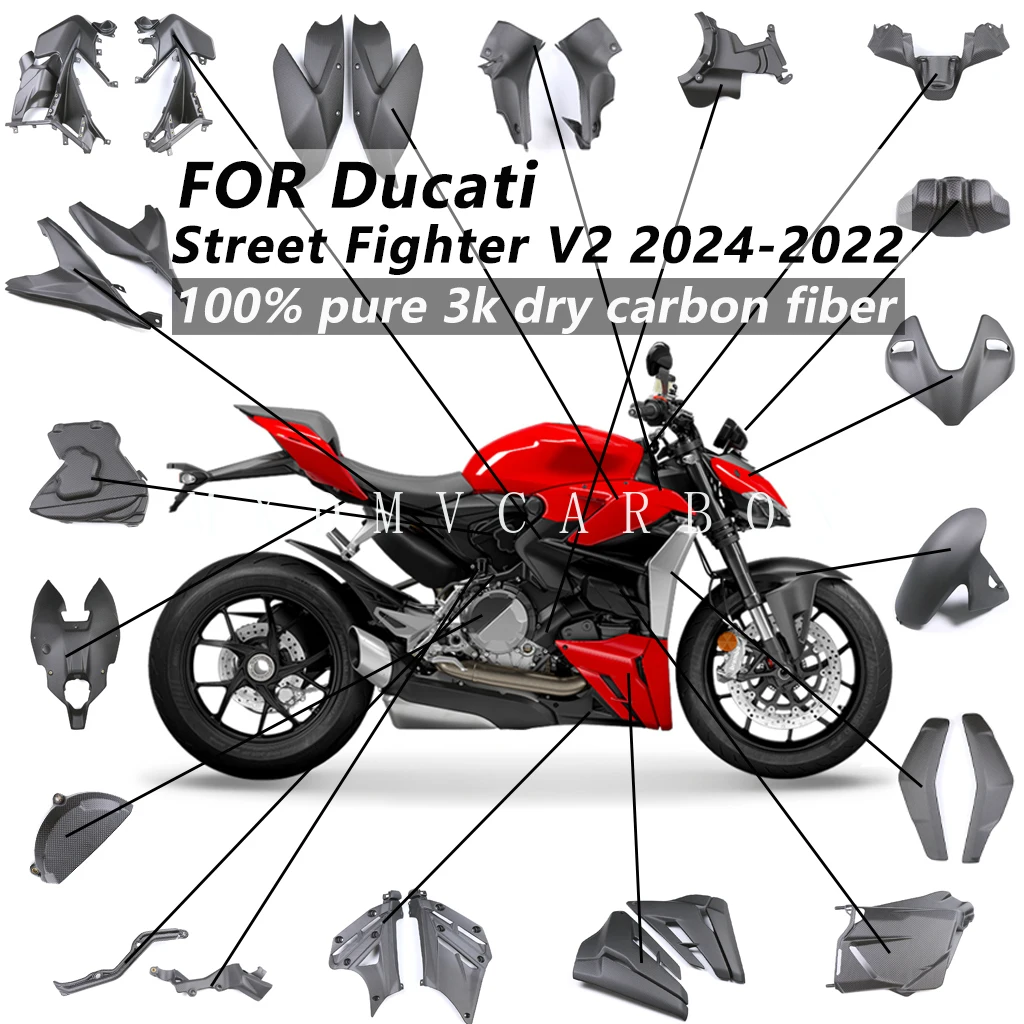 

For Ducati Streetfighter Street fighter V2 2024-2020 Carbon Fiber Fender Frame Cover Fixed Wing Fuel Tank Side Panel Fairing Kit