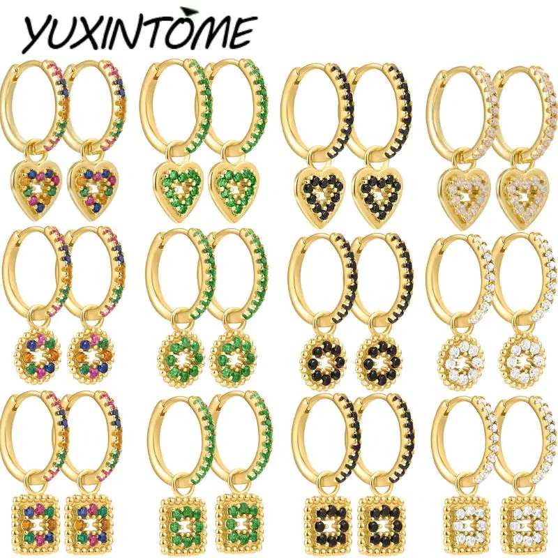 

925 Sterling Silver Needle Luxurious Fashionable Rectangular/round/love Hollow inlaid Colorful Zircon Pendant Earrings Jewelry