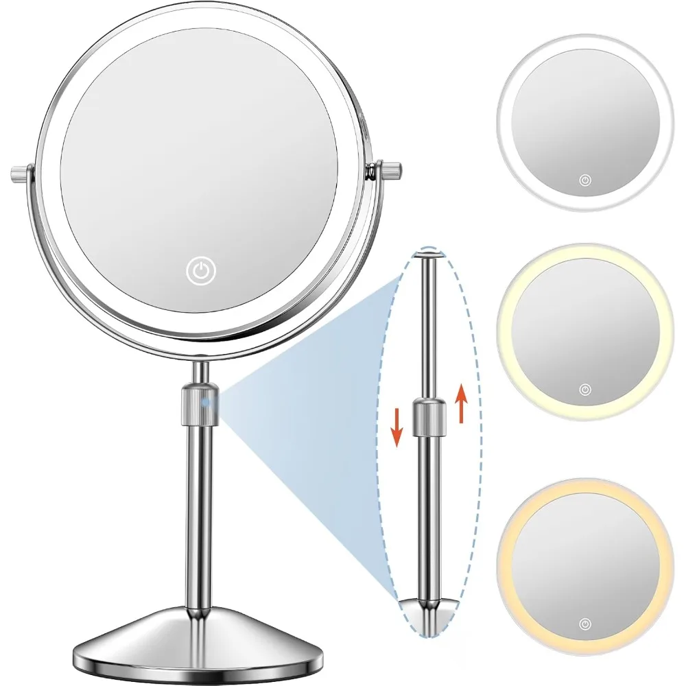 

7-piece Rechargeable Makeup Mirror Set, with Lights (1x/10x), Height Adjustable, Double-sided Mirror, 360° Rotation