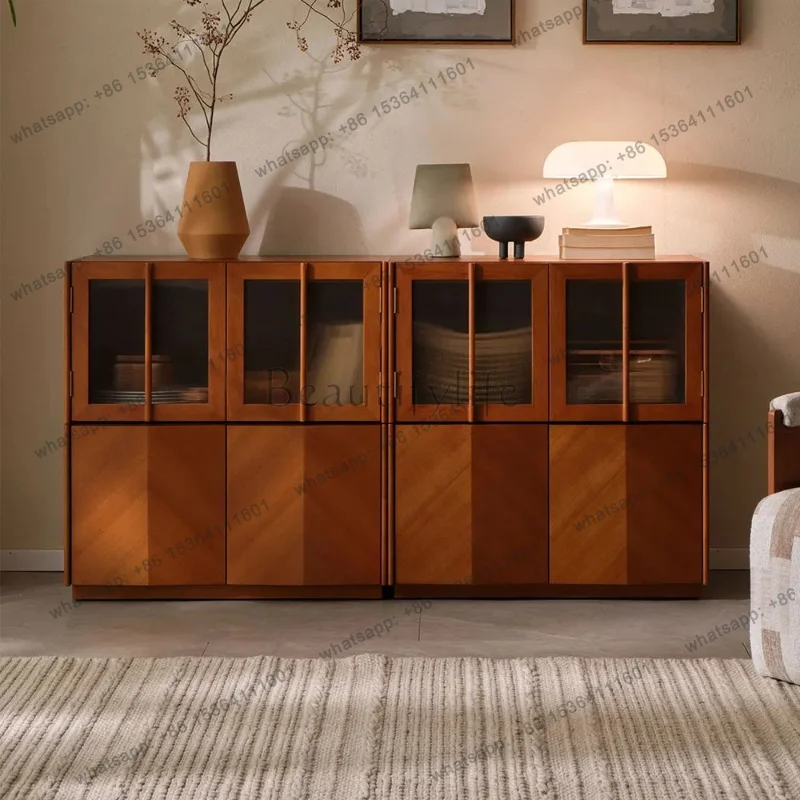 PG Magic grid retro medieval dining side cabinet Nordic modern teak combined cabinet Modular cabinet Storage TV