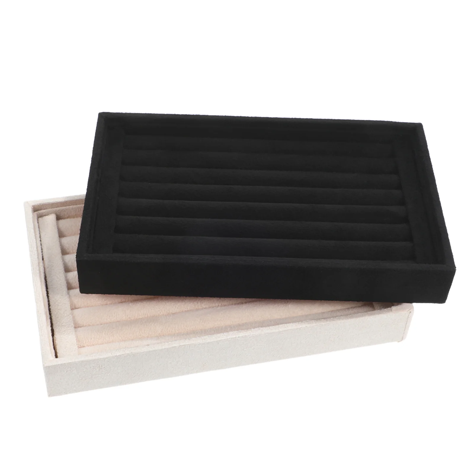 

2Pcs Ring Holder Tray Organizer Compact Stackable Jewelry Display Tray Soft Lined for Rings Earrings Studs Ring Holder