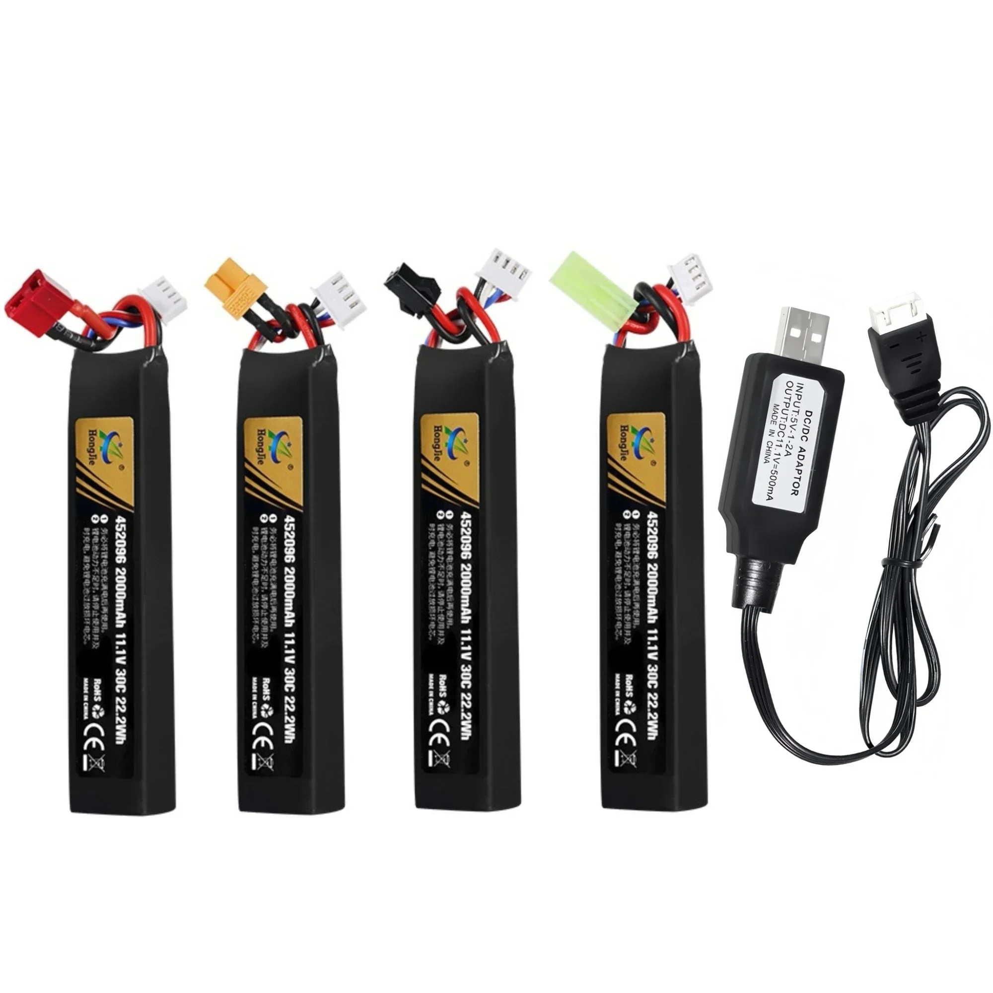 Lipo Battery for Water Gun Airsoft 3S 11.1V 2000mAh 30C with USB charging cable for Headlamps Strong flashlights Instruments Toy