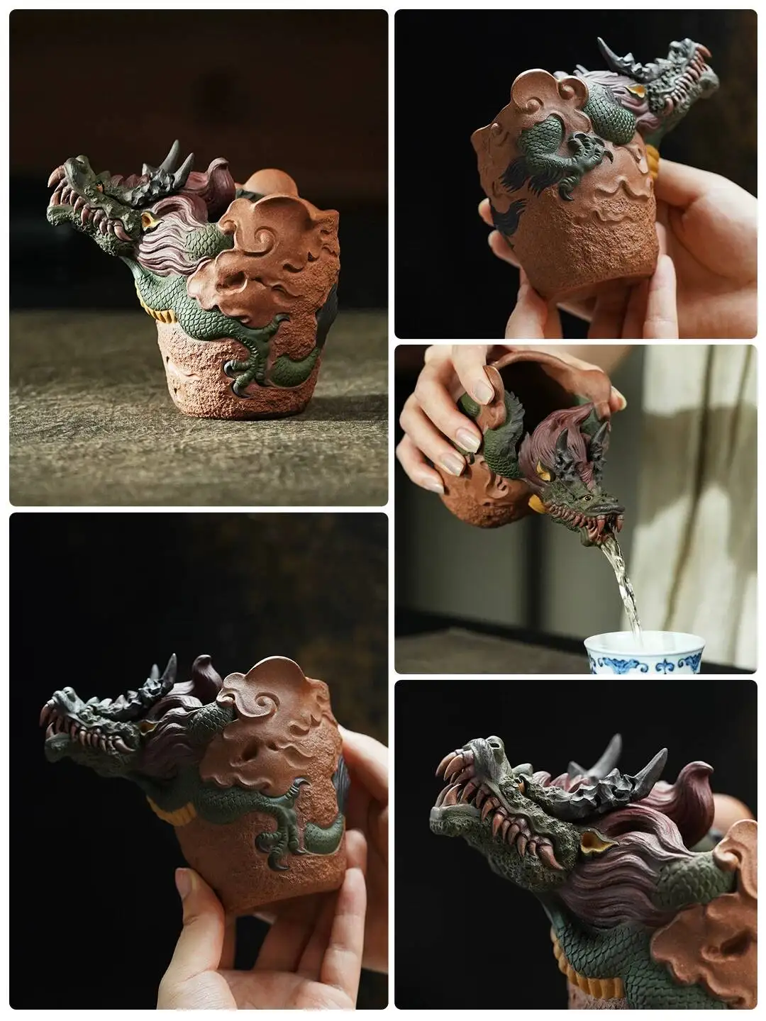 Yihu Chun Collectible Grade Purple Clay Gongdao Cup, Tianlong Blessing 220C, Master's Purely Handmade Creative Sculpture Tea