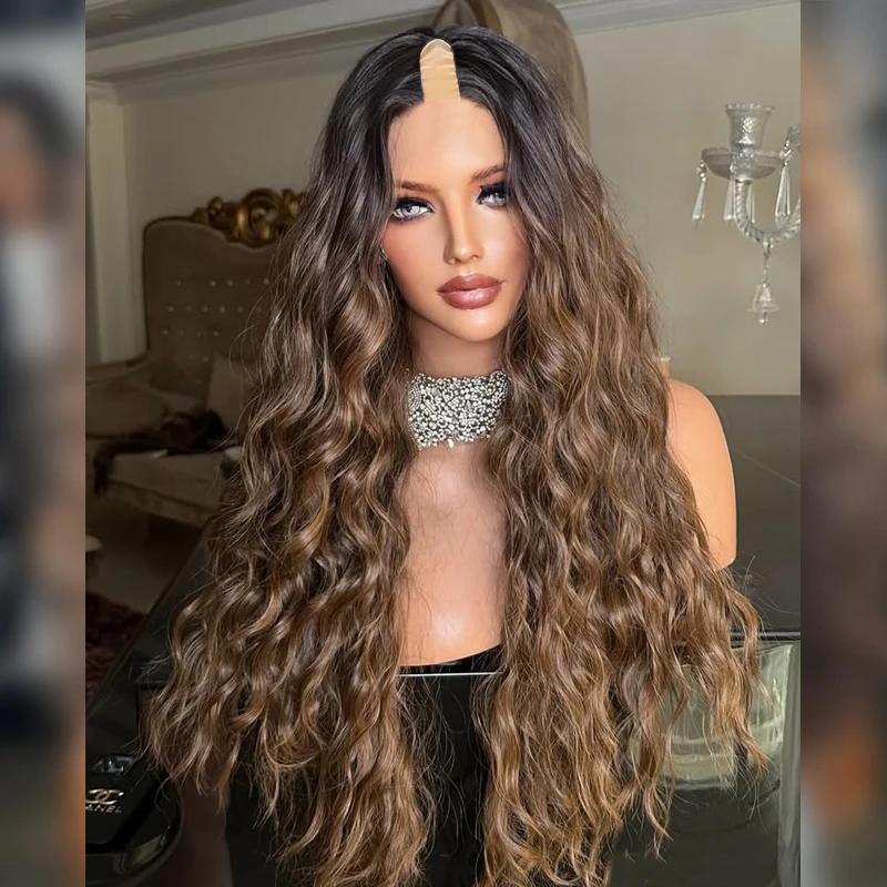 

Glueless Loose Deep Wave Ombre Cool Brown Highlight 1x4 U Part Human Hair Wigs 250Density 1x4 Size V Part Wigs for Black Women