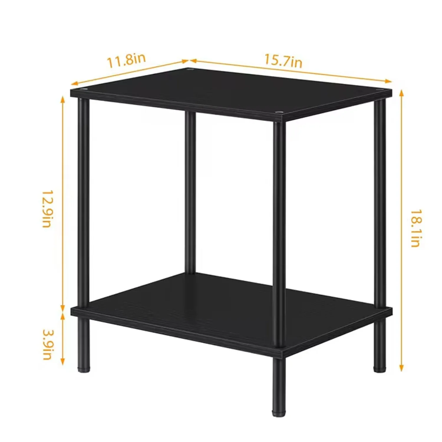 Black Narrow Side Table with Storage Shelf - Modern Square Bedside Table and Wood Nightstand for Living Room, Bedroom, and Offic